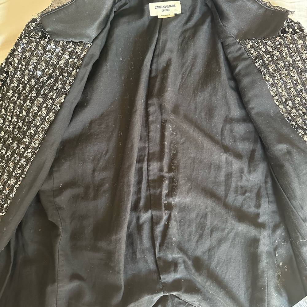 Zadig & Voltaire Black Sequin Open Blazer Size Small - Picture 4 of 10